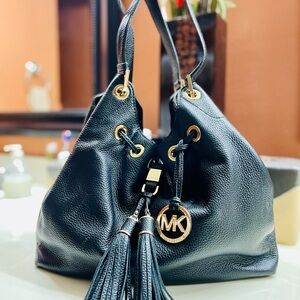 Michael Kors Black Leather Hobo Bag with Tassels